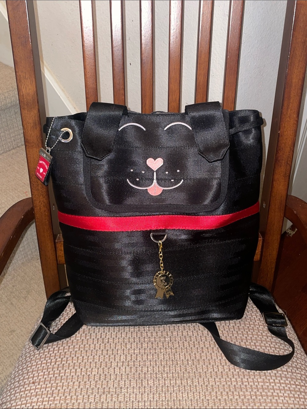 Harveys Best In Show Black Dog Face Tote Backpack with Red Accent